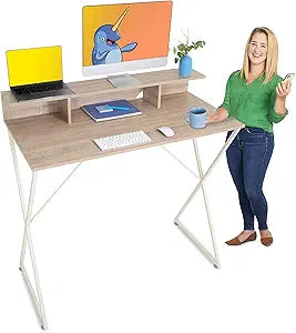 Stand Steady Joy Desk | Modern Stand Up Workstation with Storage Cubbies | Pretty Standing Desk with Large Desktop | Multifunctional Table for Home & Office (Maple / 48 x 42)