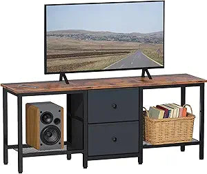 TV Stand Suitable for TVs up to 55 Inches, Entertainment Center with Storage Drawers and Shelves, Media Console Table for Living Room and Bedroom (Brown Black)