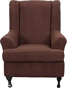 NILUOH Wingback Chair Cover 2-Piece Soft Stretch Wing Chair Slipcover Latest Jacquard Armchair Sofa Couch Cover Furniture Protector with Elastic Bottom for Living Room Bedroom (Coffee)