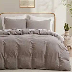 LOVQUE 100% Cotton Duvet Cover Queen Size, Mauve Brown Linen-Like Natural Bedding Set with Zipper Closure (No Comforter), Queen Size, Duvet Cover (90"x90") x 1, Pillowsham(20"x26") x 2