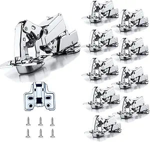 XIEHE Hardware 165 Degree Soft Close Full Overlay Frameless Hinges 10 Pack, for Kitchen Cabinets Door Brushed Nickel Flush Mount Clip-on Hinge with Screws
