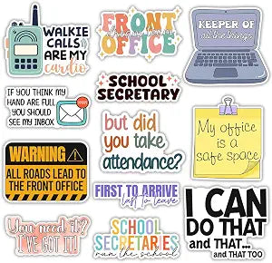 MAIANEY School Secretary Sticker Pack 12pcs Funny Office Stickers for School Front Desk, Secretary Appreciation Gifts, Classroom Office Humor Vinyl Decals for Laptop Water Bottle Decor, 3x3 Inch