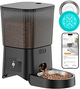 HoneyGuaridan Automatic Cat Feeder, 5G WiFi Cat Food Dispenser with App Control, Timed Feeder with Stainless Steel Bowl and Slow Bowl, Desiccant Bag
