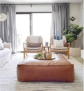 Amazing Large Square Leather Pouf - Handmade Natural Cow Leather, Moroccan Style, Living Room Ottoman (Only Cover, 30x30x16)