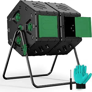 Compost Tumbler 45 Gallon/170L, Easy-Assemble Dual Chamber Compost Bin Outdoor, 360Rotating Large Composter for Outside, Backyard, Garden, Gifts for Seasoned Gardeners & Beginners-Green