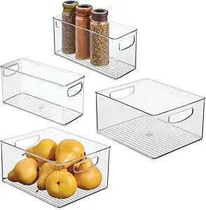 iDesign 4-Piece 50% Recycled Plastic Organizer Bin Set for Pantry and Cabinet Organization, Made in The USA Two 10 x 8 x 5 and Two 10 x 4 x 5 Bins, Clear