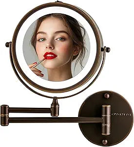 OVENTE Wall Mounted Lighted Makeup Mirror, 7" Double Sided 1X/10X Magnifying Vanity Mirror for Bathroom with LED Lights, Cordless, 360 Rotation and 13" Extendable Arm, Antique Bronze MFW70ABZ1X10X