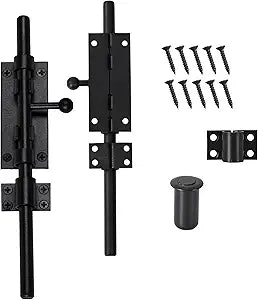 Barrel Bolt Latch 9.6 Inch Black Heavy Duty 304 Stainless Steel Slide Bolt Gate Latch Hardware for Outdoor Fence Wooden Gates Barn Door Inside Door