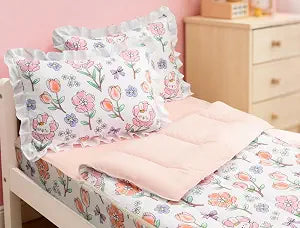Meeting Story Flower Theme Zipper Bedding Set for Kids,Twin Kid Comforter Set Rabbit Kid Bedding, All in one Zipper BeddingWhitepink,Twin