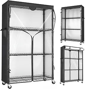 4-Tier Wire Shelving Rack with Cover, Space Saving Metal Storage Organizer 36"W x 14"D x 63"H with Rolling Wheels and 600D Oxford Fabric Cover for Closet, Dorm Room, Pantry, Bedroom & Apartment