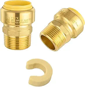 (Pack of 2) EFIELD Push fit 1"x 1" Male Brass Adapter Push to Connect Pex Copper, CPVC with a Disconnect Tool,(PF152-2PCS)