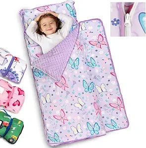 Primlect Toddler Nap Mat Extra Large Thickened 55''x35'', Soft Sleeping Bag with Detachable Minky Blanket and Pillow, Portable for Daycare, Preschool, Kindergarten, Travel, Boys and Girls
