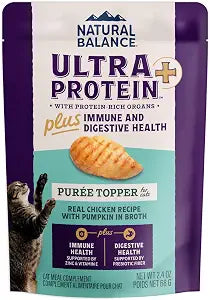 Natural Balance Ultra Protein Plus Wet Cat Food, Immune & Digestive Health Real Chicken with Pumpkin Puree Topper with Chicken Liver & Chicken Heart, High Protein Cat Food - 2.4 oz. (Pack of 24)