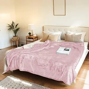 Electric Heated Blanket Twin Size 62"x84" - Flannel & Sherpa Fabric Dual-Sided, 6 Heat Settings & 10 Hours Auto Off, Soft & Cozy Warming Throw for Home, Office, or Bed, Machine Washable, Light Pink