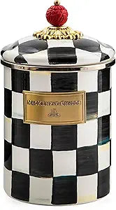 MACKENZIE-CHILDS Enamel Canister, Versatile Kitchen Storage Container for Flour and Sugar, Medium, 48-Ounce Capacity, Black-and-White Courtly Check