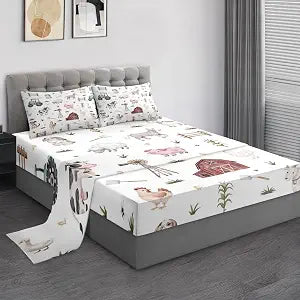 Pamnest Full Bed Sheet Set, 4 Pieces Farm Animal Bedding with Flat