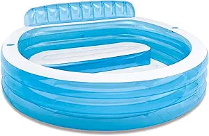 INTEX Swim Center Inflatable Family Lounge Pool: Built-In Bench Cup Holder 156 Gallon Capacity 90" x 86" x 31" Blue