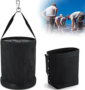2 Pcs Lineman Canvas Tool Bucket Set Heavy Duty Canvas Bucket and Black Nut Bolt Bag Aerial Work Tool Organizer for Electrician, Roofers, Solar Installers, Construction Workers