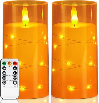 Homemory Halloween Flameless Candles, Orange LED Pillar Candles, Fall Decor