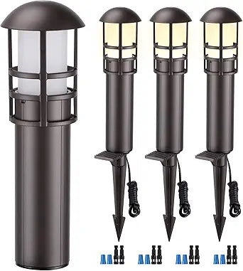 LEONLITE Low Voltage Landscape Pathway Lights 3W Landscape Lighting 12-24V LED Bollard Path Lights Wired CRI90+ Aluminum Pathway Lighting for Walkway Yard Garden, ETL, 3000K Warm White, Pack of 4