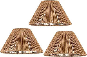 3x Boho Rattan Pendant Lamp Replacement Shade Ceiling Fan Light Bulb Covers Light Shades for Hanging Light Fixtures Shades Only Farmhouse Wicker Woven Lampshade, 9.85" x H5.5"