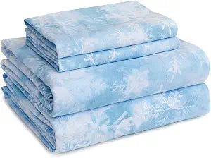 LONAVA Full Size 100% Cotton Flannel Sheet Set, Heavy-Duty Fluffy Flannel Design 4 Pieces, Thermal Lock Technology, 16 inch Deep Pocket Cozy Soft Bedsheets,(Snowflake)