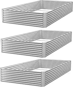 3 Pack Corrugated Galvanized Steel Raised Garden Bed Outdoor, Metal Above Ground Garden Bed for Vegetables and Flowers, Rectangle Raised Beds for Gardening-36x18 inch