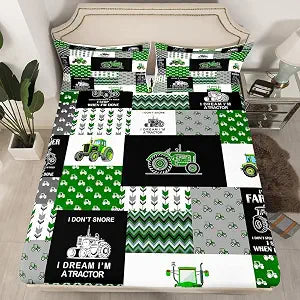 Feelyou Tractor Bed Sheet Set Cartoon Farm Tractor Bedding Sheets for Kids Boys Girls Truck Car Bedding Fitted Sheet Harvester Excavator Bed Cover Green 1 Bed Sheet Set with 2 Pillowcases Full Size