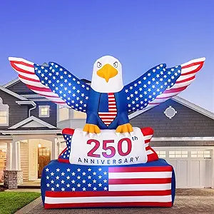 6.1FT 250th Anniversary Patriotic Inflatable 4th of July Outdoor Decor American Flag Eagle with LED Lights Memorial Day Blow up Independence Day Party Lawn Yard Garden Holiday Decoration
