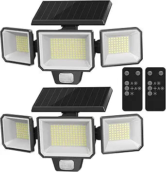 Solar Motion Sensor Lights with Remote Control, IP65 Waterproof LED Solar Wall Lights, Solar Flood Security Light with 3 Modes for Porch Garage Garden Yard Patio (Black, 2 Pack)