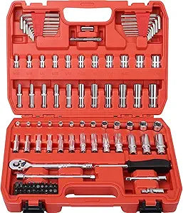 Egofine 1/4Drive Socket Ratchet Wrench Set,101 PCS Metric(4-14mm),SAE(5/32-9/16),with 72-Teeth Ratchet Wrench,Bit Socket Set,Extension Bar,Allen wrench for Auto Repair and Household