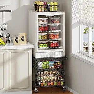 Mini Fridge Stand with Storage, Small Refrigerator Stand with 2 Drawers, Mini Fridge Shelf Cabinet-Max Load 300 LBS Heavy Microwave Stand Mini Fridge Cart for Dorm, Apartment, Kitchen (Black)