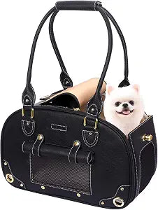 Dog Carrier Purse, Pet Carrier, Waterproof Premium Leather Pet Travel Portable Bag Carrier for Cat and Small Dog Home & Outdoor Medium Black