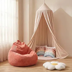 5 Pcs Kids Reading Corner Set Reading Nook Bean Bag Chair Cover with Canopy Tent, Throw Pillow Cover (No Filler) and Flower Pillow for Bedroom Playroom Nursery Corner Decoration(Beige)