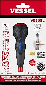 (USA Official) VESSEL e-ASSIST Screwdriver Higher Torque ver. with 25PC. Bit Set