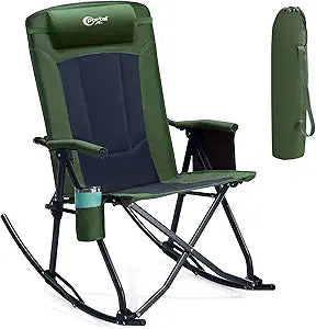 Portal Oversized Folding Rocking Camping Chair Portable Outdoor Rocker with High Back Hard Armrests Carry Bag, Supports 400 lbs