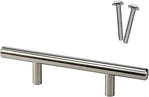 Rok 20 Pack Hardware Solid Steel Brushed Nickel Euro Style Handle 3" (76.2mm) Hole Centers, 6" (152.4mm) Overall Length Bar Pull for Cupboard Drawer Kitchen Cabinet Door P9311876BN