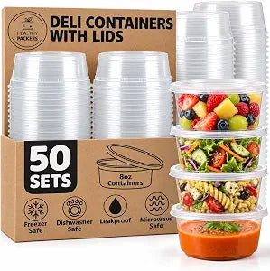 Healthy Packers 8oz Deli Containers with Lids, Food Storage, 50pk, BPA-Free
