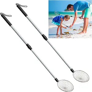 2 Pack 5.3" Beach Sand Sifter, 22" to 35" Adjustable Shark Tooth Sifter