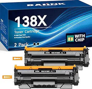 138X (with Chip) High Yield Compatible Toner Cartridges Replacement for HP 138X W1380X 138A W1380A for Pro 3001dw 3001dn MFP 3101fdw 3101fdn Printer (Black, 2-Pack)