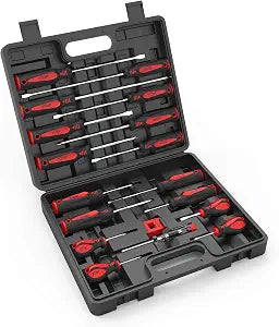 XOOL 18 PCS Magnetic Screwdriver Set with Case, 7 Phillips and 9 Slotted Tips, Professional Cushion Grip Screwdriver Non-Slip for Repair Home Improvement Craft