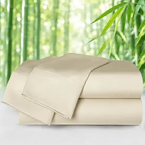 Queen Sheet Set, 100% Rayon Derived from Bamboo, Cooling Bed Sheets, Beige
