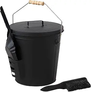 Sunnydaze 5ΓGallon Ash Bucket with Lid, Shovel & Brush Γ Metal Ash Can & Cleanup Accessories for Fireplace Hearth, Fire Pit, or Grill