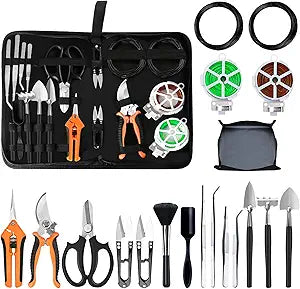 Bonsai Tools Set, 20 Pcs Gardening Succulent Tree Indoor Beginner Tool Kit, Include 262 Feet Bonsai Wire, 29.5"x29.5" Plant Repotting Mat, Leather Bag, Bonsai Scissors, Pruning Shears, Gifts for Women