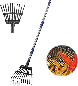 Garden Leaf Rake, 8.5" Head, 36-74 " Adjustable Handle, Sturdy Steel Tines