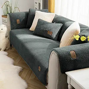 vctops Sherpa Fleece Sofa Couch Covers Super Soft Warm Plush Sectional Couch Cover Luxury Fuzzy Furry Non Slip Sofa Slipcover Furniture Protector (Dark Grey,36"x94")