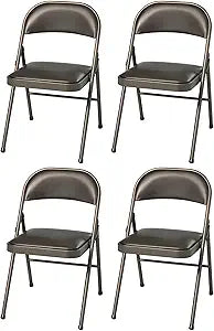 MECO Sudden Comfort Deluxe Cinnabar Vinyl Seat Padded Folding Chair with Steel Frame and Contoured Backrest for Indoor Outdoor Use, (Set of 4)