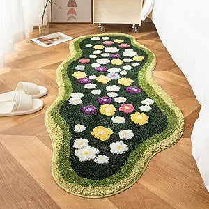 Cute Flower Green 3D Moss Bathroom Rugs Shaggy Tufted Non Slip Machine Washable Bath Mat Moss Runner Carpet for Bathroom Shower Bedroom (B, 2ft x 4ft)