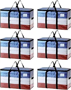 TAILI Extra Large Moving Bags, 6 Pack Clear Heavy Duty Totes For Storage with Visible Window, Wrap Around Handles, Storage Bags for Space Saving, Alternative to Moving Boxes