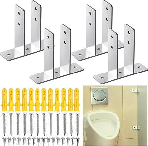 Blulu 4 Pack 7/8" Urinal Partition Brackets, 2-Ear Polished Chrome Screen
